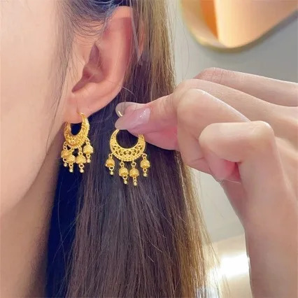 Womens 18K gold earrings AU750 earring ornaments simple ethnic style wedding jewelry accessories 250103