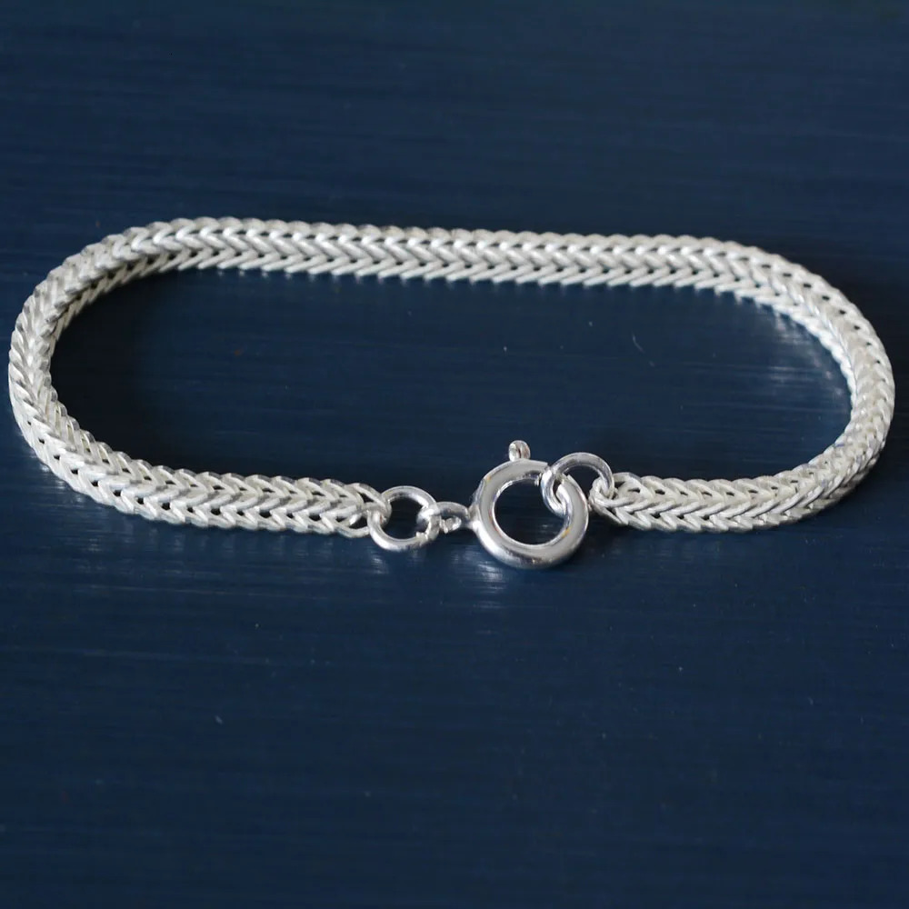 925 Sterling Silver Bracelet Square Fox Tail Chain Bangle for Women and Men Length Includes Clasp 250107