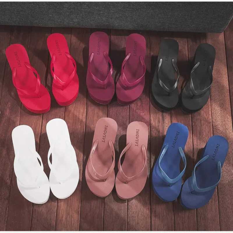 New Arrival Solid high heels sandals slippers womens summer slide outdoor leisure wedge high heels soft platform flip cover T250108