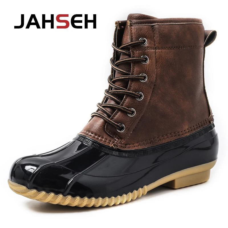 Plush Warm Men Winter Snow Boots Duck Boots Unisex Waterproof Rubber Sole Rain Boots Lace Up Ankle Shoes Fashion Walking Shoes 250106