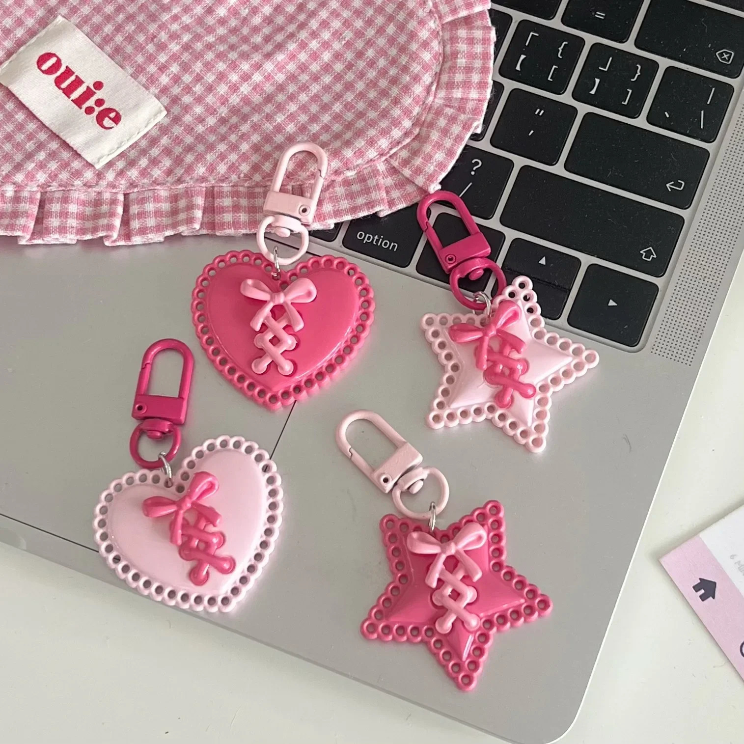 Y2k Pink Hollow Strap Star Heart Keychain for Women Sweet Pentagram Phone Keychain Bags Charms Pendant Decorative Ornament Gifts 250107