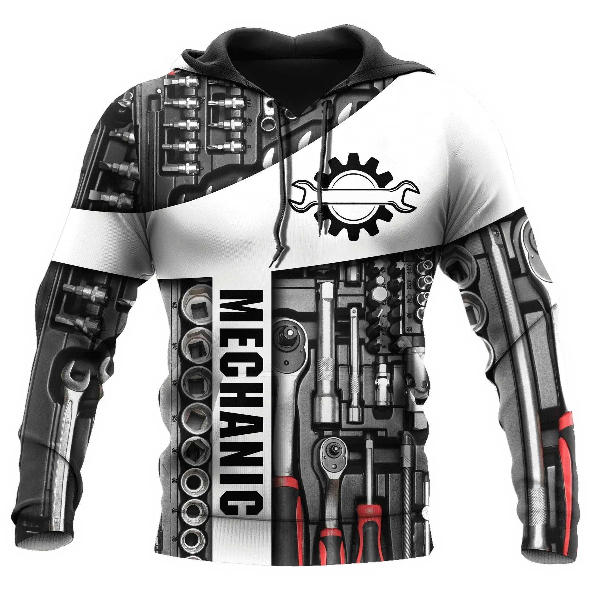 Mens hooded sweatshirt retro T-shirt autumn clothing mechanical 3D printing top fashionable street casual hoodie oversized zipper W250108