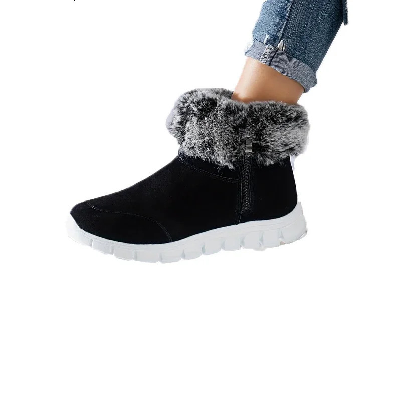 Fur Women Snow Boots ankle Flats Sport Shoes Warm Sneakers Suede Winter 2024 Walking Casual Short Plush Cotton Shoes Mujer 250103