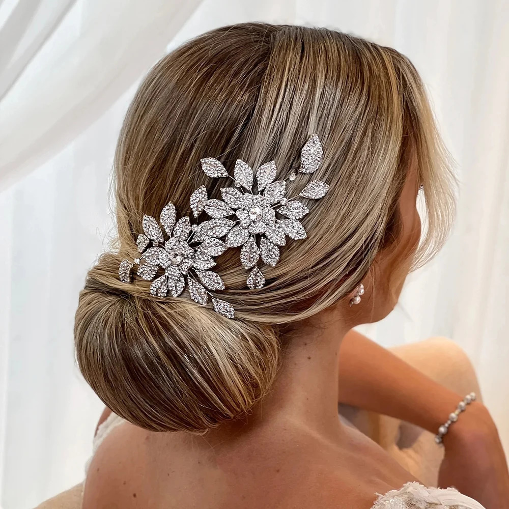 Bridal Rhinestone Flower Hair Comb Wedding Head Jewelry Hairband for Women Bridesmaid Party Crystal Hair Accessories Gift 250107