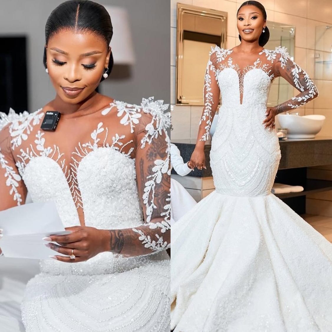 Ivory ral Lace Plus Size Wedding Dress with Sequins - Full Sleeves Bridal Gown for Brides