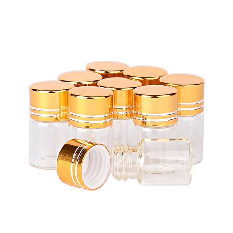 1000pcs 16*26.5 mm 2ml Golden Plastic Screw Cap Glass Bottles Empty Transparent DIY Glass Decorative Vials Jars