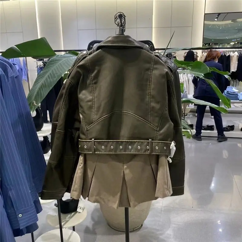 women lapel long sleeved motorcycle jackets for leather jacket winter clothes harajuku streetwear coat clothing 250103