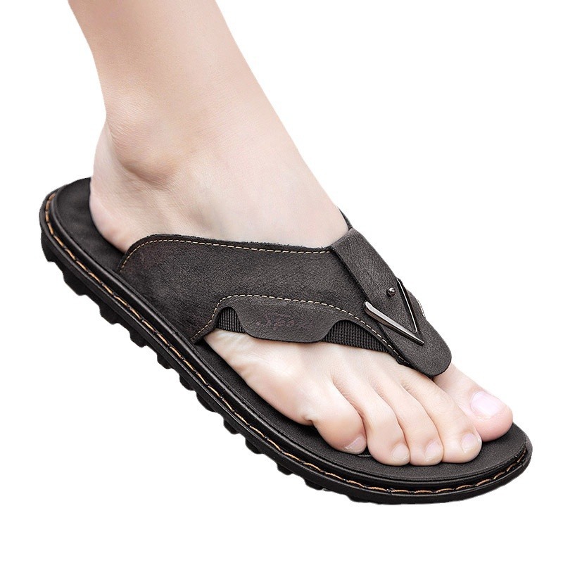 Men Slippers Fashion Flat Bottom Flip-flops Outdoor Trendy Beach Sandals Anti-slip Triple Grey Brown Free shipping