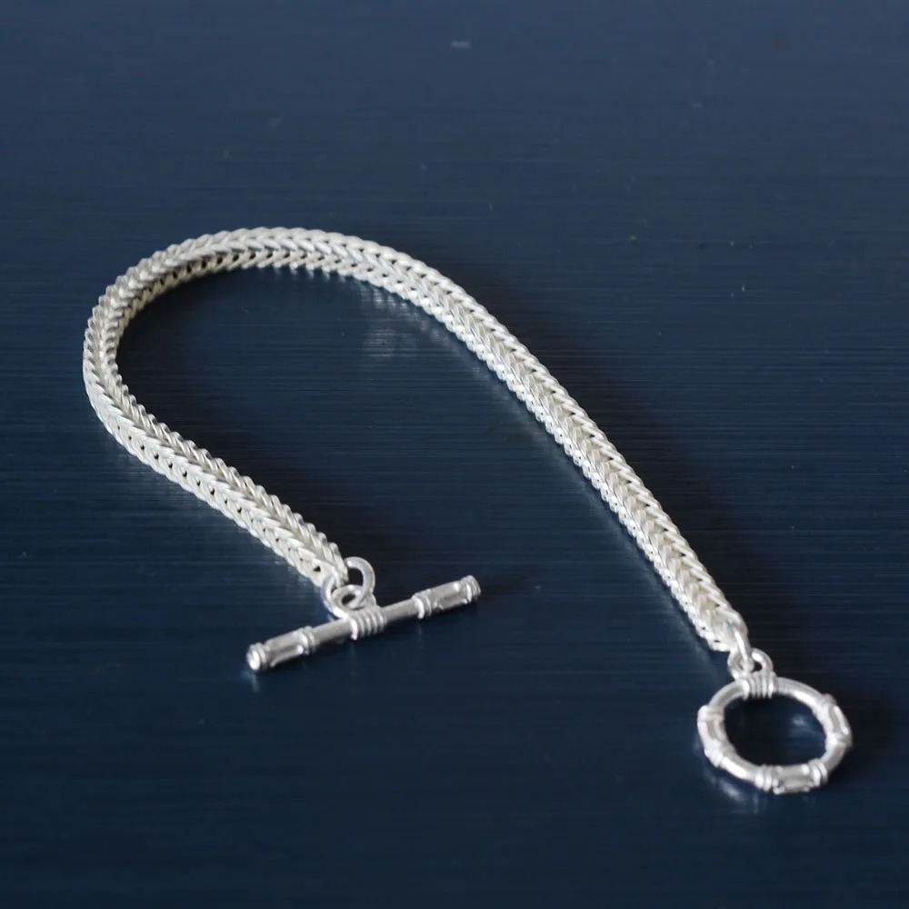925 Sterling Silver Bracelet Square Fox Tail Chain Bangle for Women and Men Length Includes Clasp 250107