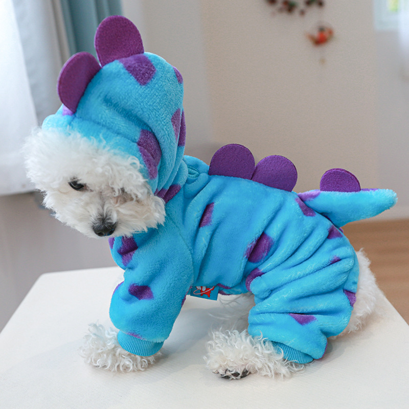 Pet clothing autumn and winter manufacturers wholesale cashmere warm dog cat clothing flower four-legged dinosaur change outfit set
