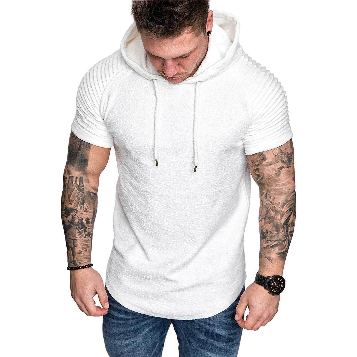 MRMT 2024 New Mens Hoodie Sportswear Casual Fashion Solid Color Mens Short Sleeve Hoodie W250108
