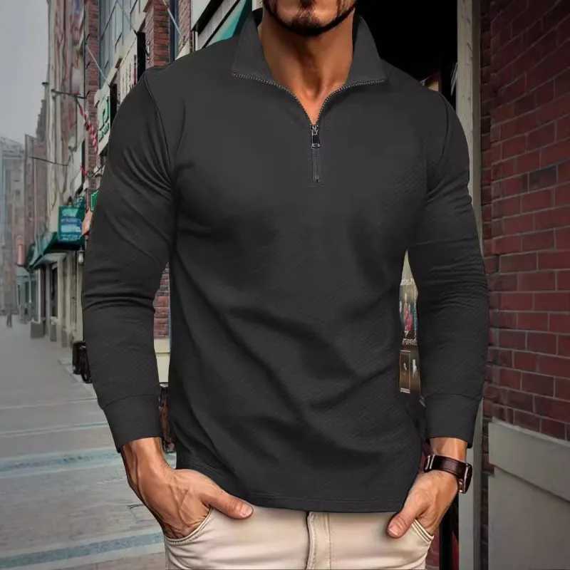 European and American Autumn New Twill Jacquard Polo Shirt Half Zipper Long Sleeved Mens Sports Polo ShirtXJ250108
