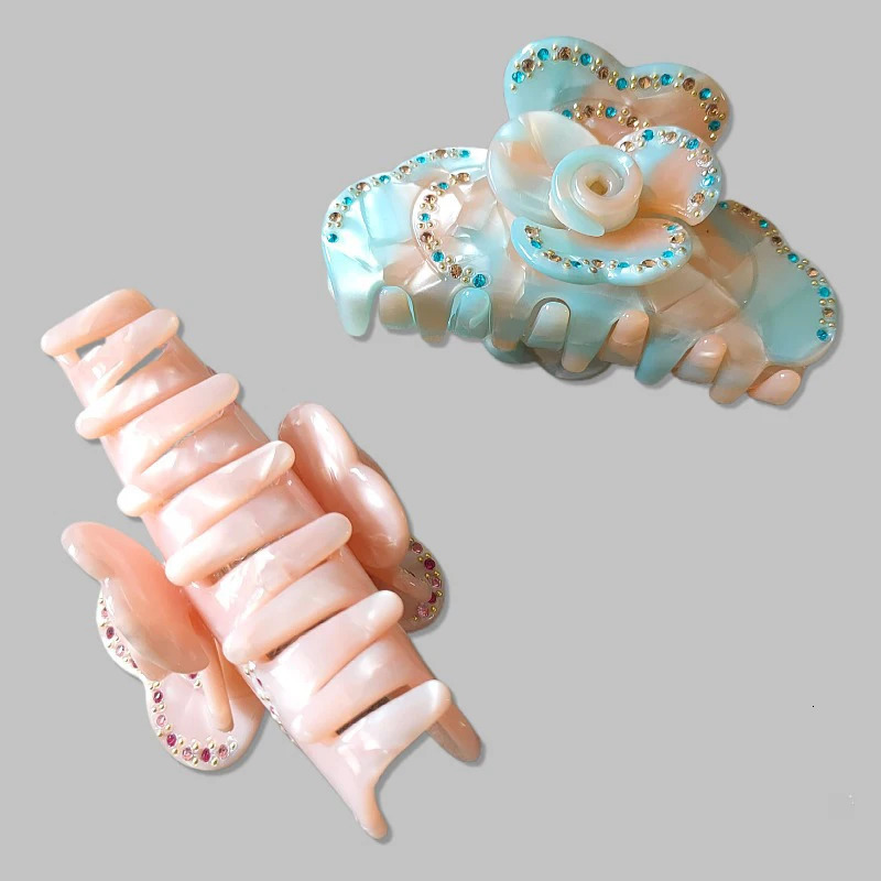 Muweordy French Vintage Flower Acetate Claw Clip Sparkling Color Crab Hair Clip Hair Catches Hair Accessories For Women 250103