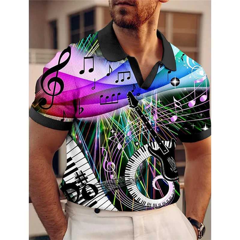 3D Print Musical Notes Graphic Polo Shirt Mens Casual Short Sleeve Turndown Lapel Polo Shirts Outdoor StreetwearXJ250108
