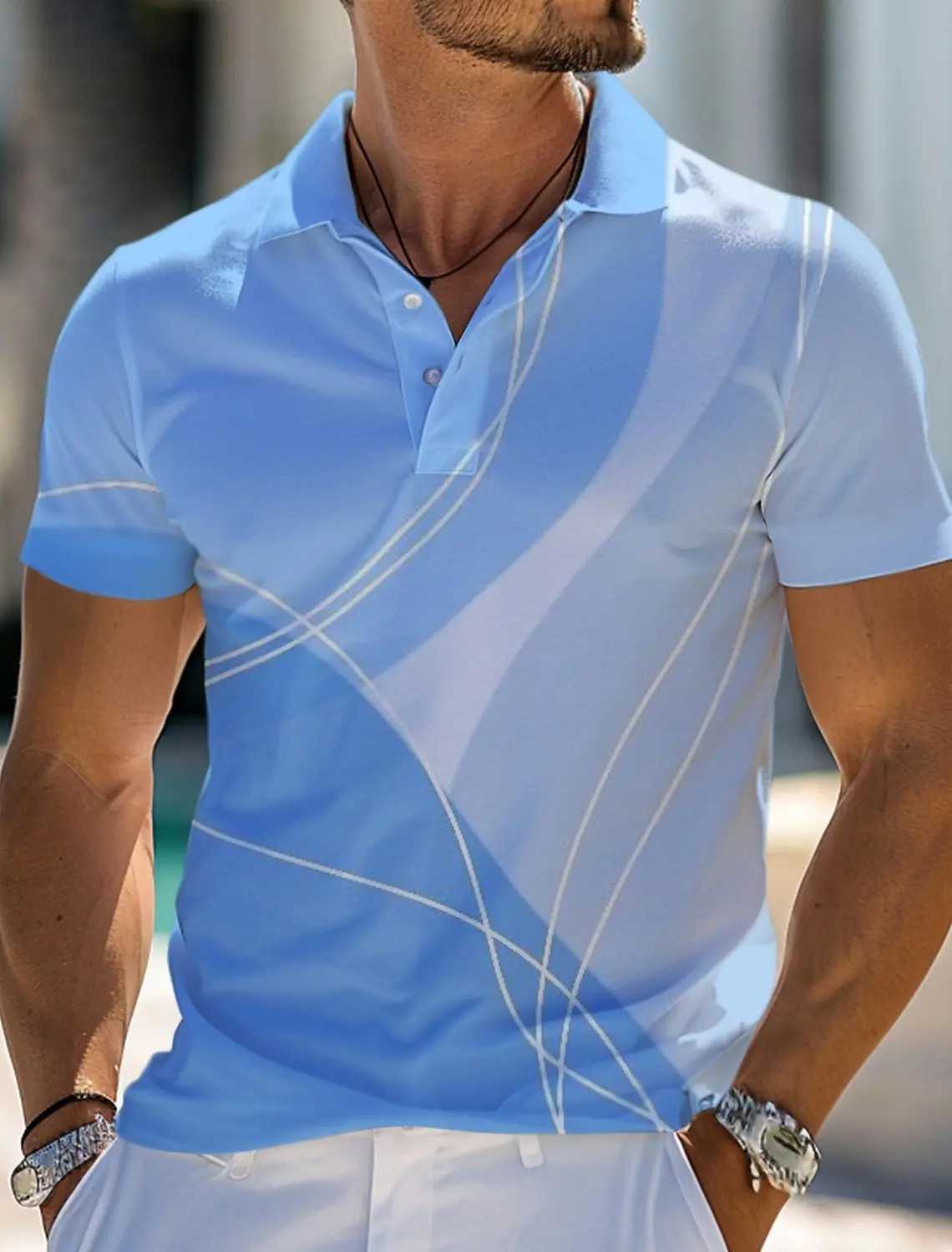 Geometry Mens Polo Sportswear Casual 3D Print Golf Polo Polyester Short Sleeve Turndown T-Shirts Micro-elastic Lapel Polo shirtXJ250108