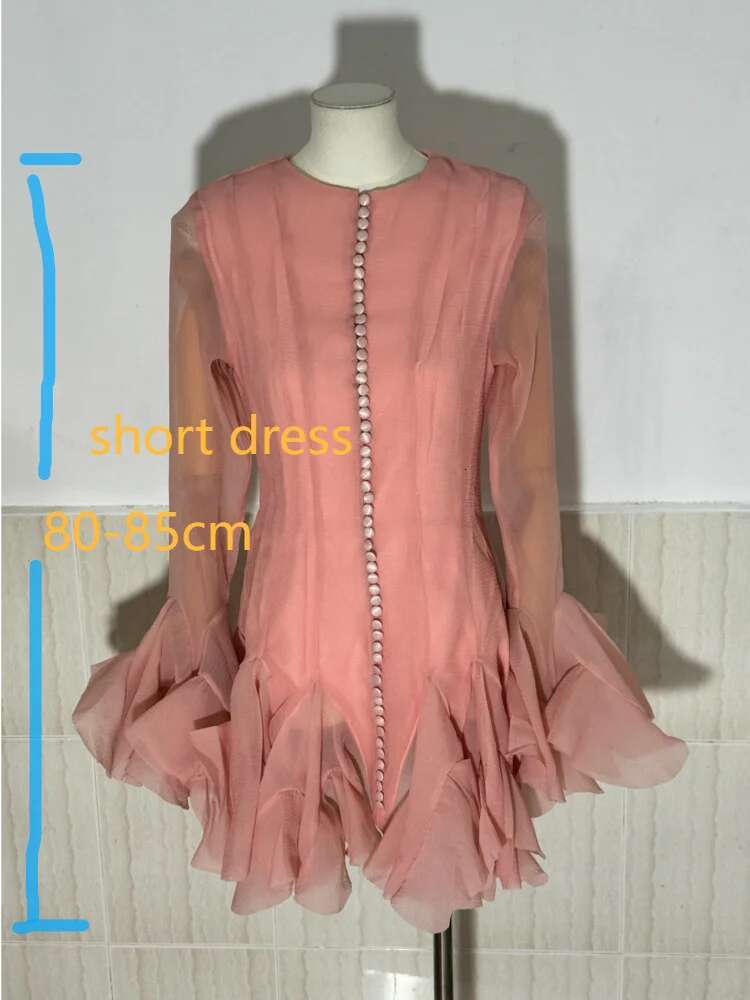 Women's Dress Irregular Pleated Patchwork Fashion Long Lantern Sleeve Waist Cinching Mini Dresses 2024 Autumn New Clothing