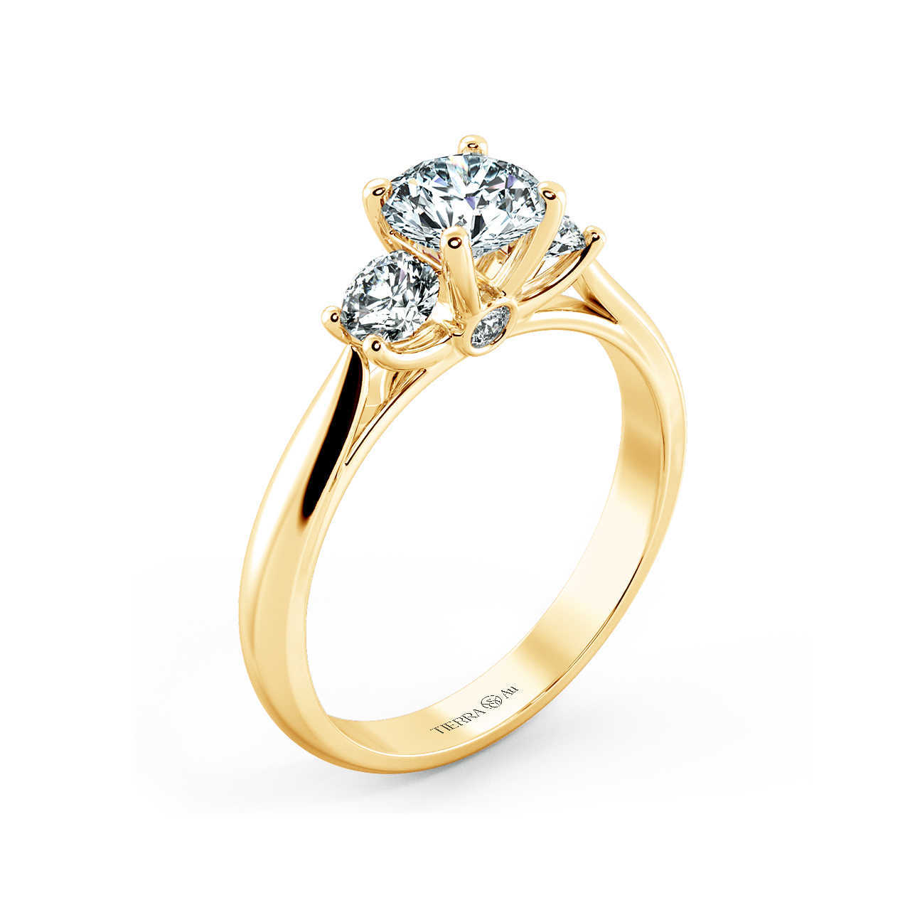 Cubic zirconia Round Brilliant Cut Vintage Viet Nam Three Stone Engagement Ring NCH3202 Tierra Diamond