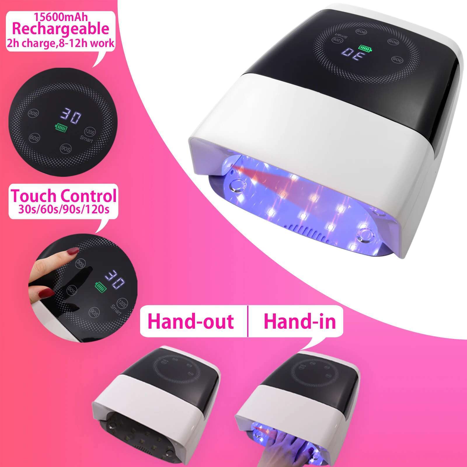 Cordless UV LED Lamp 132W Rechargeable Dryer Wireless with Auto Sensor Quick Dry All Nail Gel Polish for Home & Salon