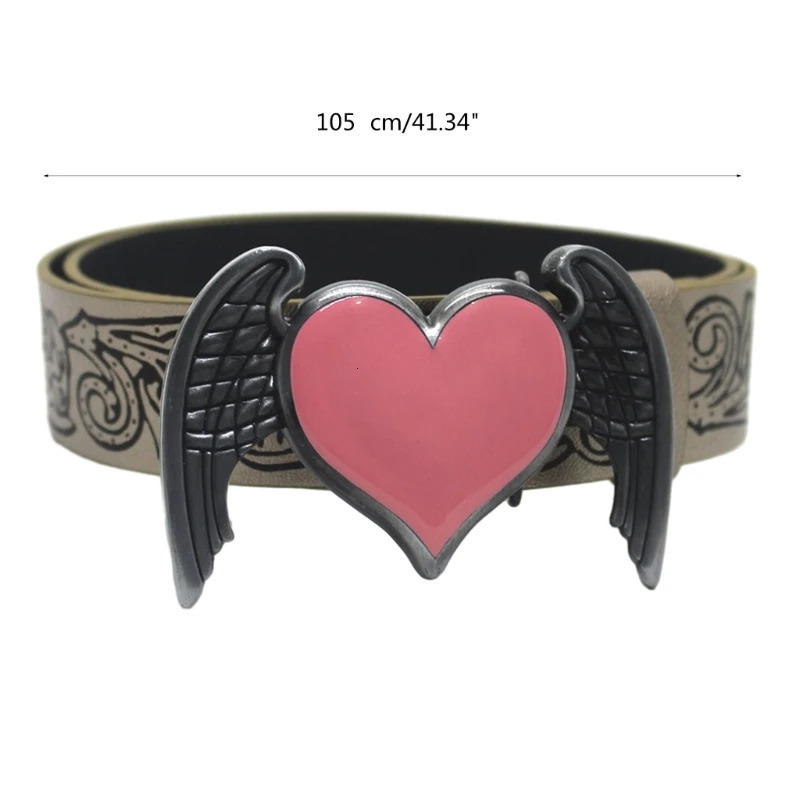 WaistChain Y2K Chain Engraved Pink Heart Buckle Embossing Belt for PartyClub 250107