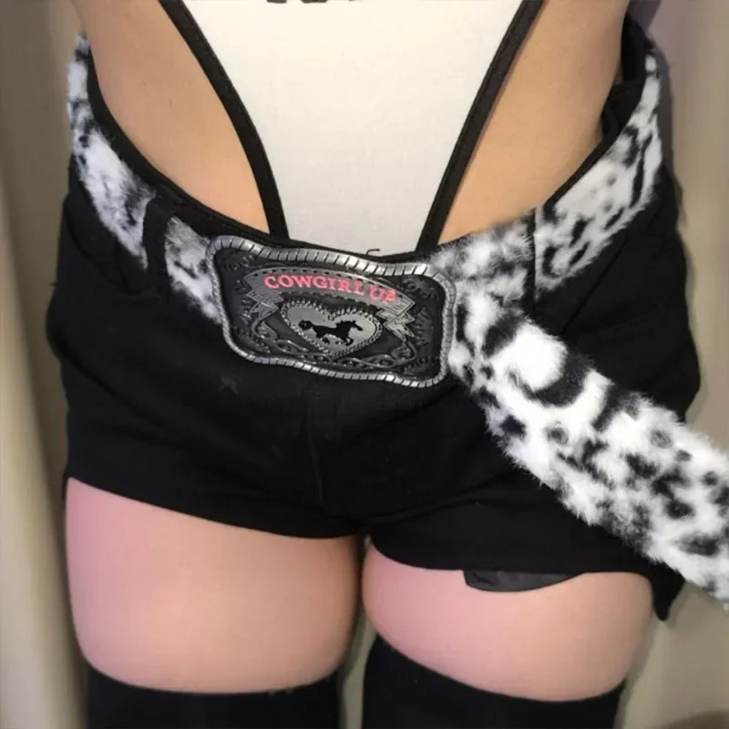 Sexy Leopard Cow Furry Fur Belt Y2K Vintage Gothic Punk Metal Buckle Belts HipHop Waistband Jeans Pants Decor Belt Men Women 250107