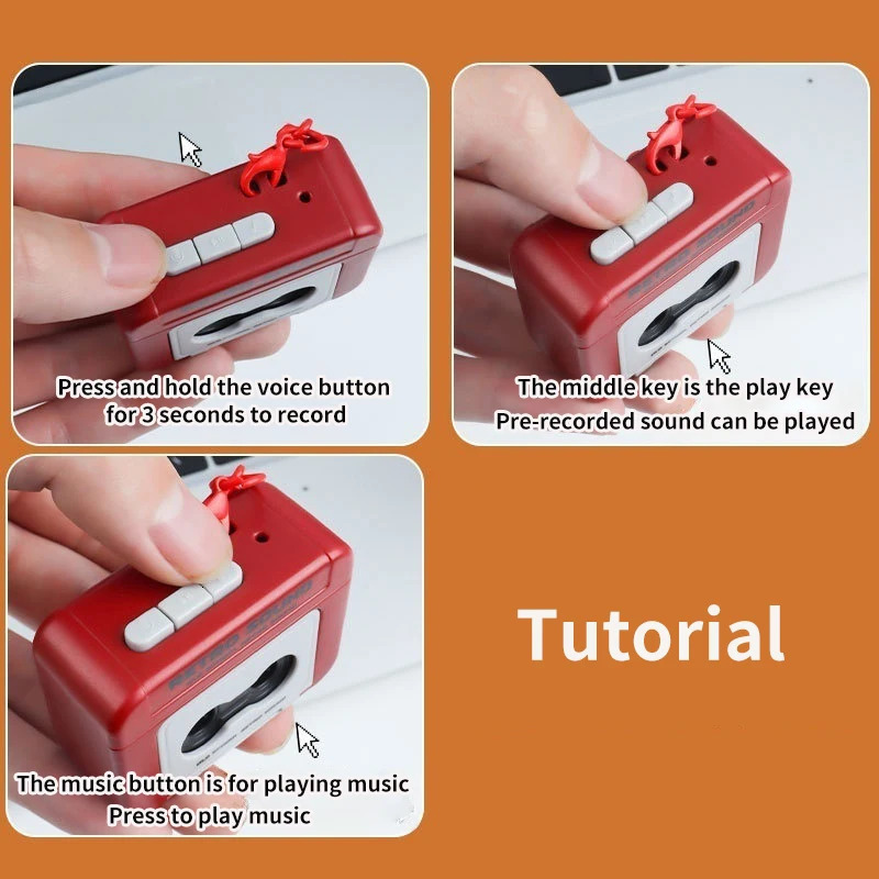 Retro Tape Recorder Shaped Keychain Mini Recording Fun Music Box Ornament Decompression Bag Clothing Pendant Creative Gift 250107
