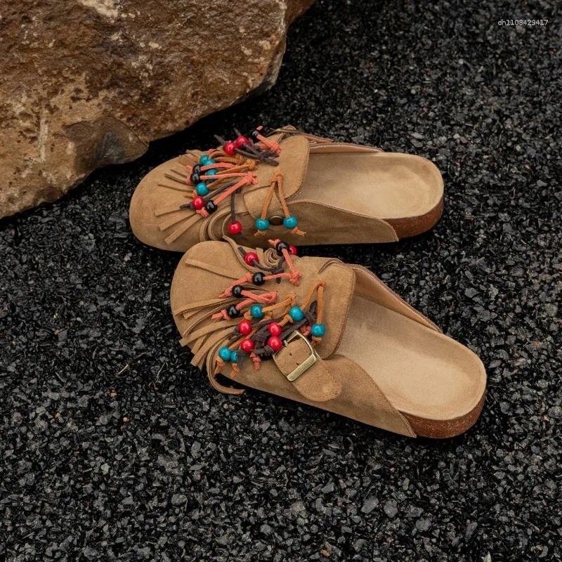 Slippers Autumn Baotou Women's Fashion Round Head Deep Fringe Non-slip Wear-resistant Comfortable Flat Shoes
