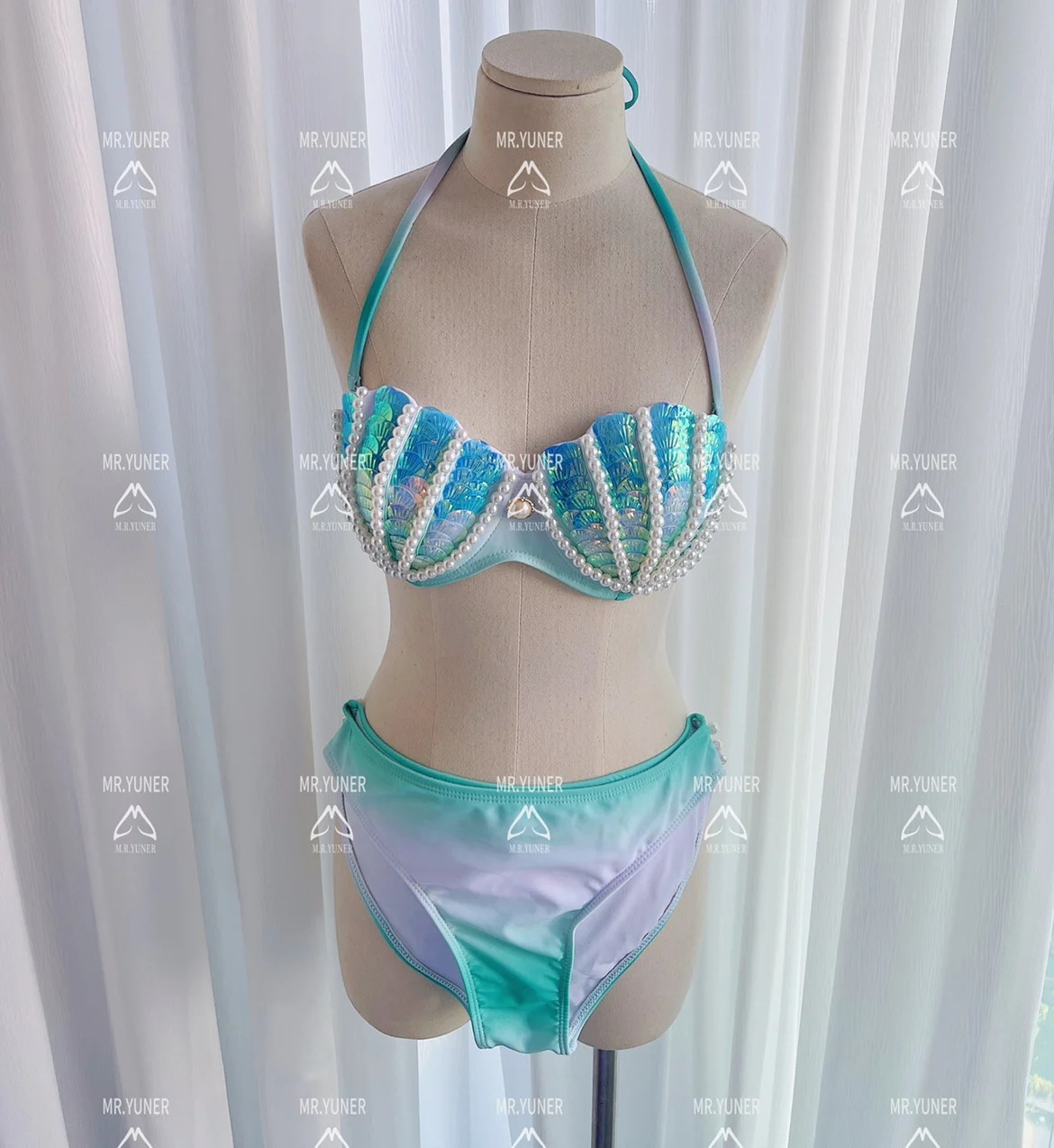 Hand Sewn Shell Mermaid Bikini Swimsuit Fairy Slim Conservative Swimwear Spa 250106