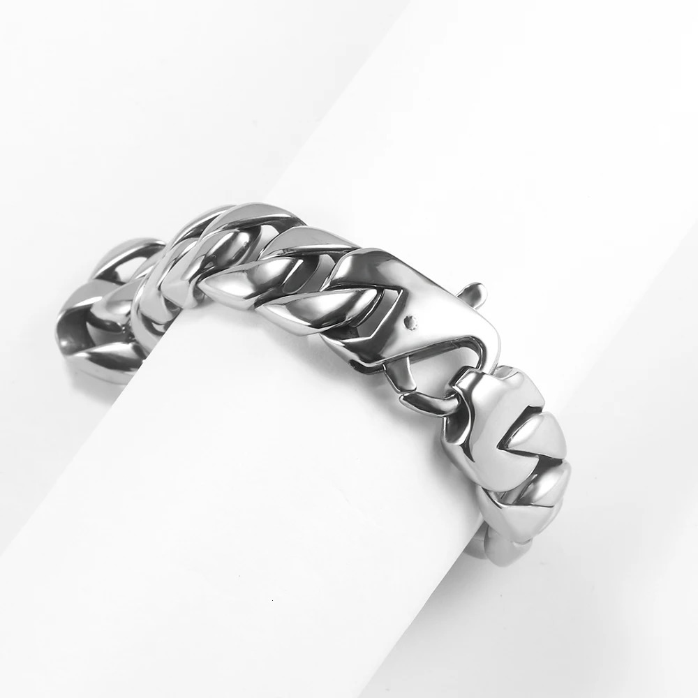 Hip Hop Cuban Bracelets for Men 15mm Wide Miami Chain Bangles Silver Color 316L Stainless Steel Punk Jewelry Unfaded Accessories 250107