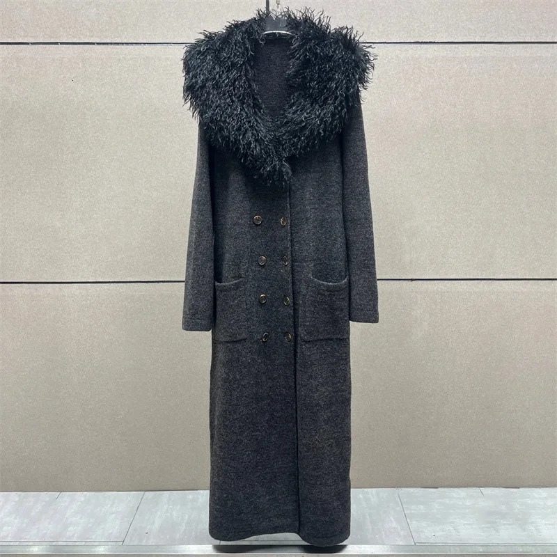 winter coats woman 2024 Detachable fur collar decorative Trench coat Double breasted slim fit Long wool blend windbreaker 250103