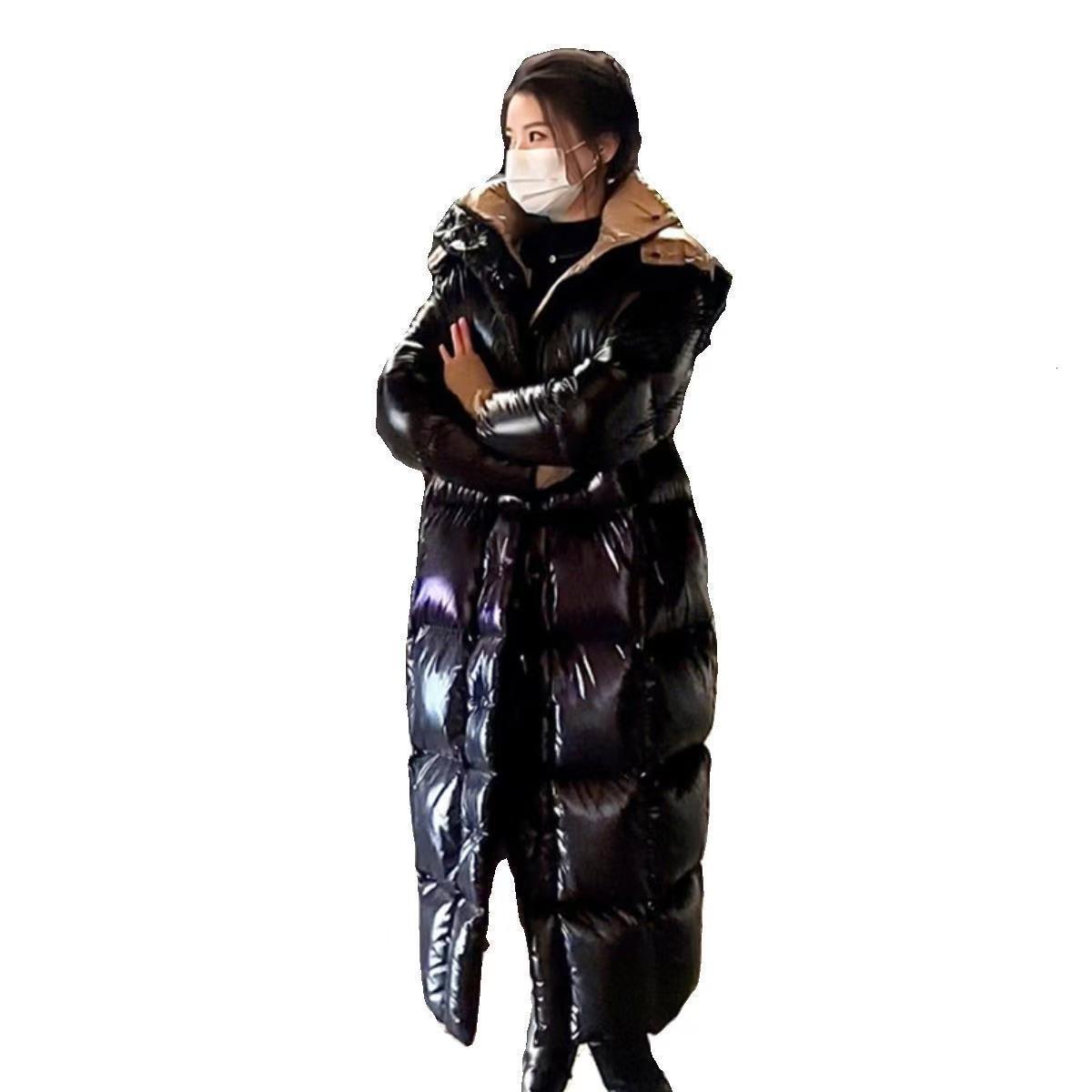 Designed Long bread detachable cap long white duck down jacket winter warm black over knee