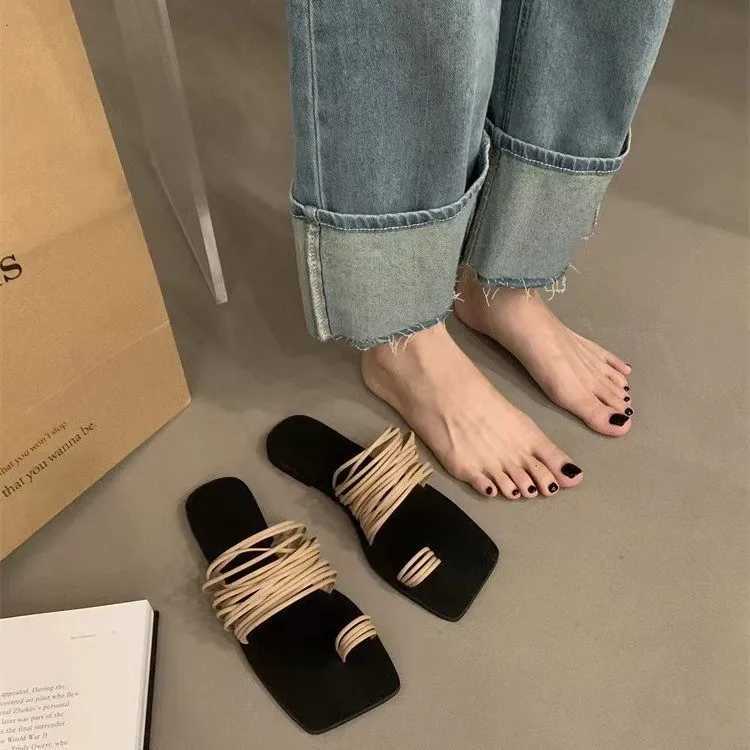 New Arrival Summer womens sandals outdoor plus size 40 open flat head slippers womens square bow beach womens shoes Zapatos De Mujer T250108