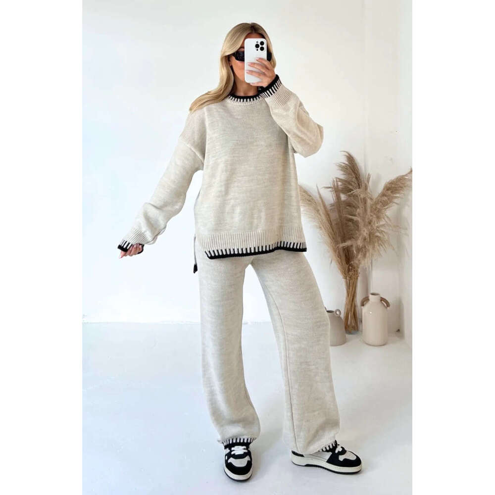 European American Autumn And Winter New Products Fashionable Solid Color Casual Loose Two-Piece Set For Women
