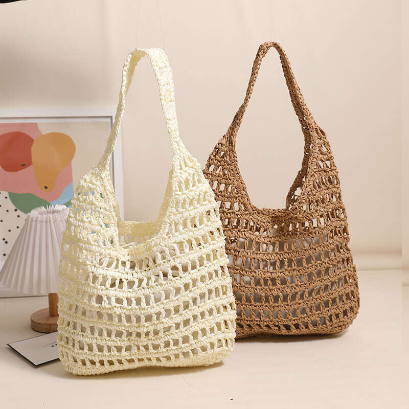 French Style Large Capacity Single Shoulder New Hollow Tote Portable Grass Woven Bag, Seaside Vacation Beach Bags