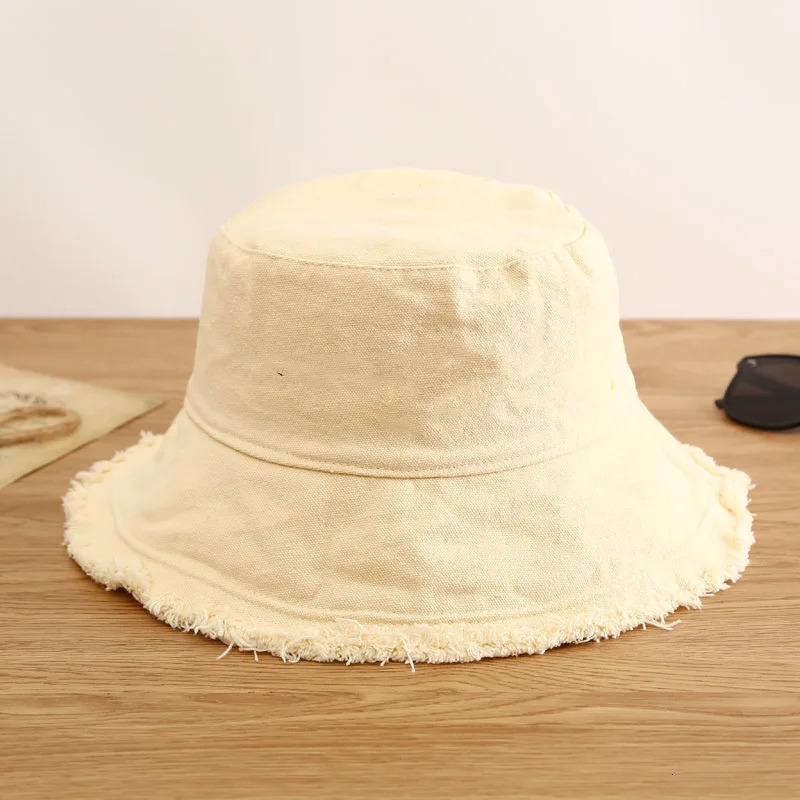 Mens Raw Fringed Bucket Hat Bob Summer Kpop Cloth Label Panama Hat for Women Hip Hop Caps Outdoor Sun Fishing Fisherman Hat 250107