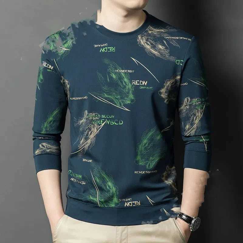 Trend Fashion Mens Sportswear Autumn New Collection O-neck Printed Street Casual Full Set Long Sleeve Floral Loose T-shirt Top W250108