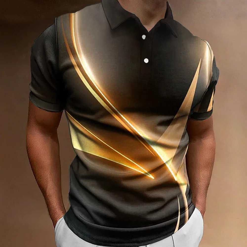 Polo Shirt Fashion MenS Gradient Line Summer Short Sleeved T-Shirt Casual Daily Lapel Topt-Shirt Striped T-Shirt MenS ClothingXJ250108