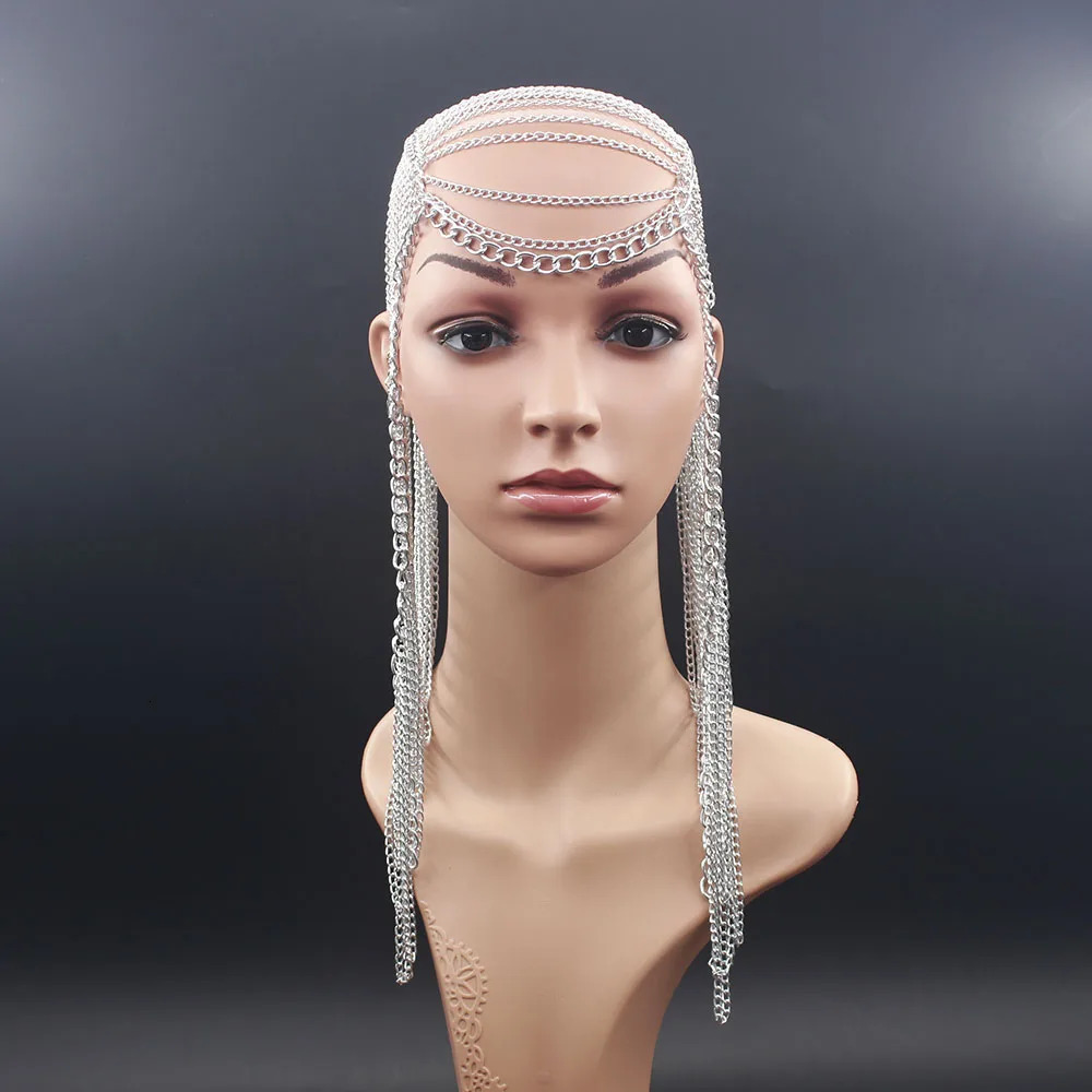 Full Metal chain Gold color Long Tassel Punk Head chain hair jewelry for women party wedding Hair accessories headpiece 250107