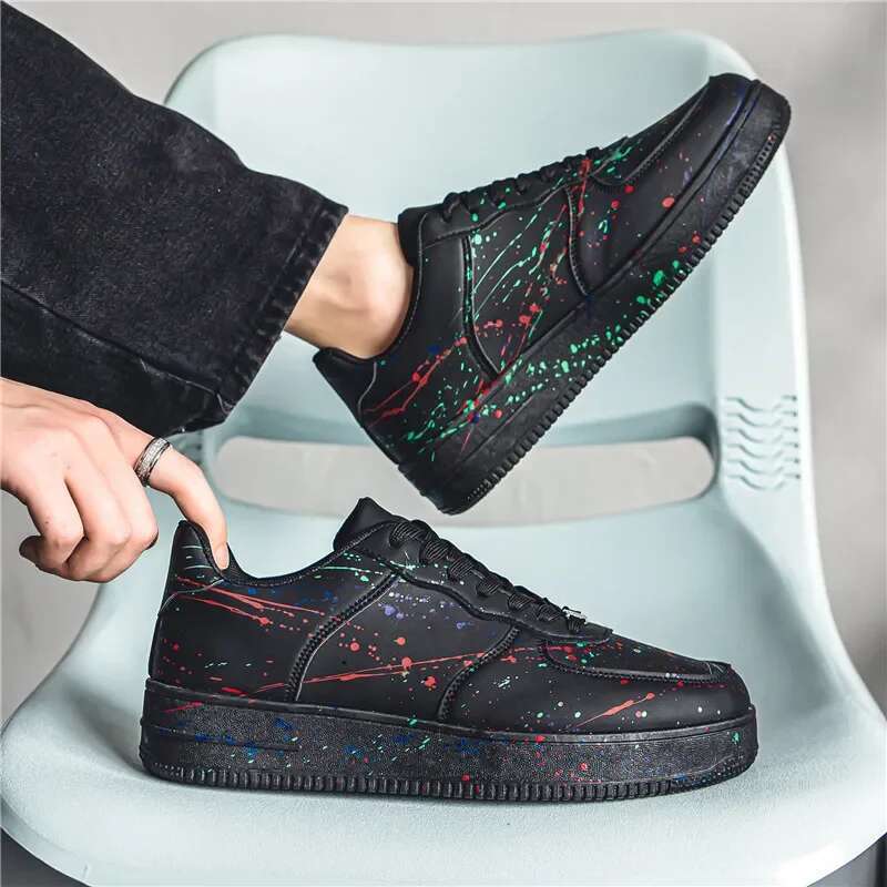 Sneaker Leat her Skateboard Round Toe Fas hion Men's C as ual Soft and C omfortable Non-slip Shoes Spl ash- ink