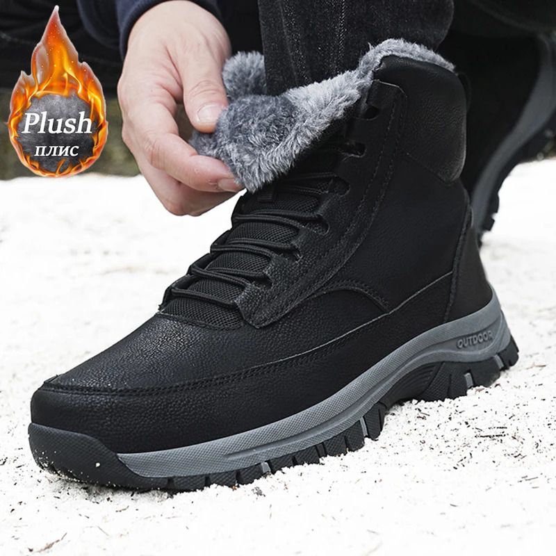 2024 Mens Sneakers Cotton Shoes Winter Plush Trekking Shoe TPR Shoes Non-slip Ankle Boots Waterproof Leather Warm Snow Boots Men 250106