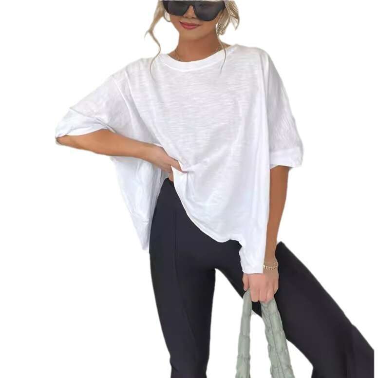 'S Independent Cross-Border Foreign Trade New Summer European And American Women's Clothing Solid Color Loose Round Neck Short Sleeved T-Shi