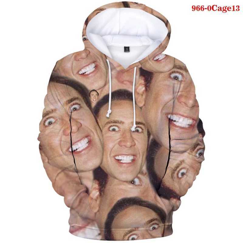Nicolas Cage Face Hoodie Funny 3D Nicolas Kim Coppola Graphic Hooded Pulleys for Men New in Hoodies Sweatshirts W250108