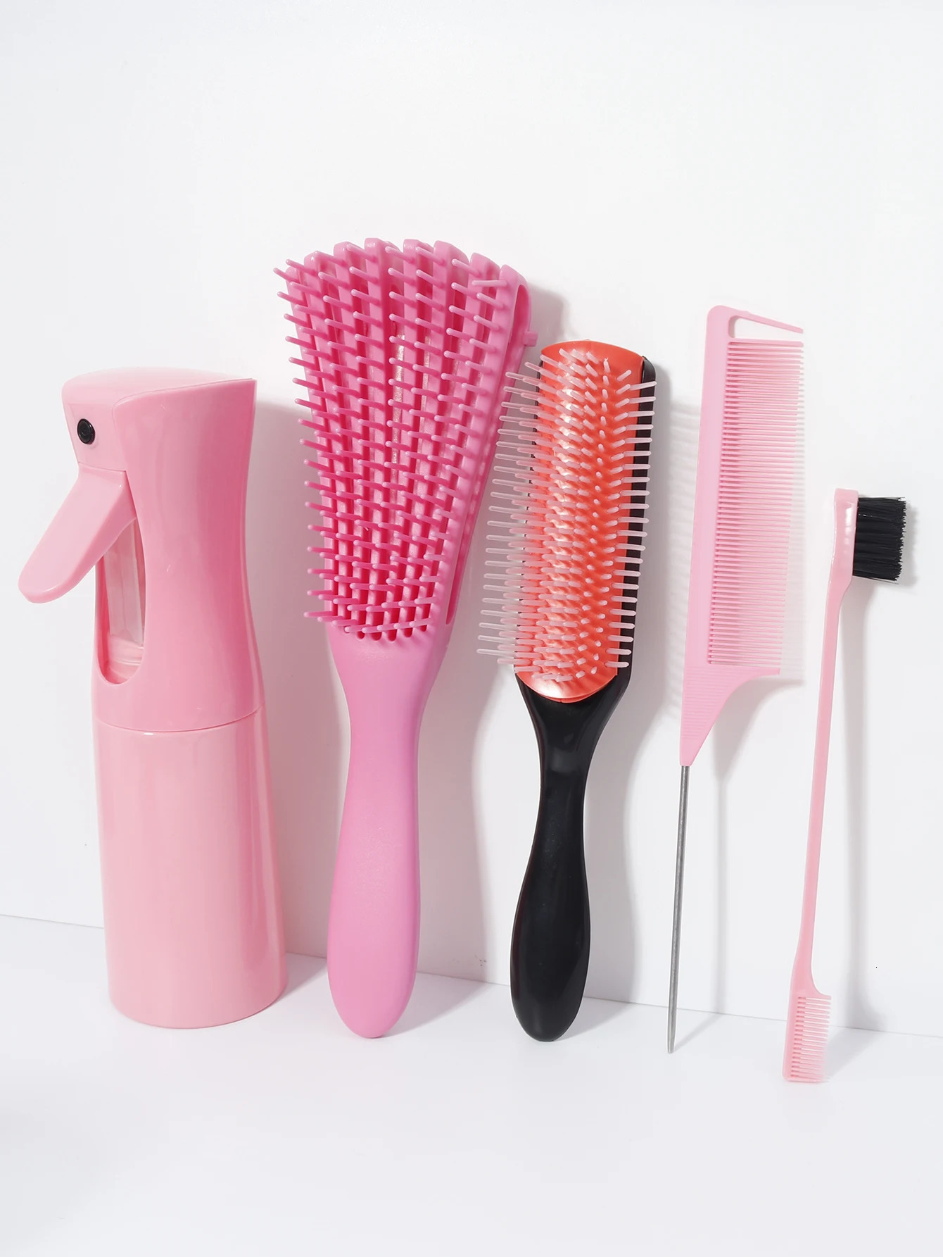 5pcs/set Detangling Anti Static Hair Brush Curly Hair Curved Rat Tail Comb Set Salon Hair Tools Suitable For All Hair Types 250106
