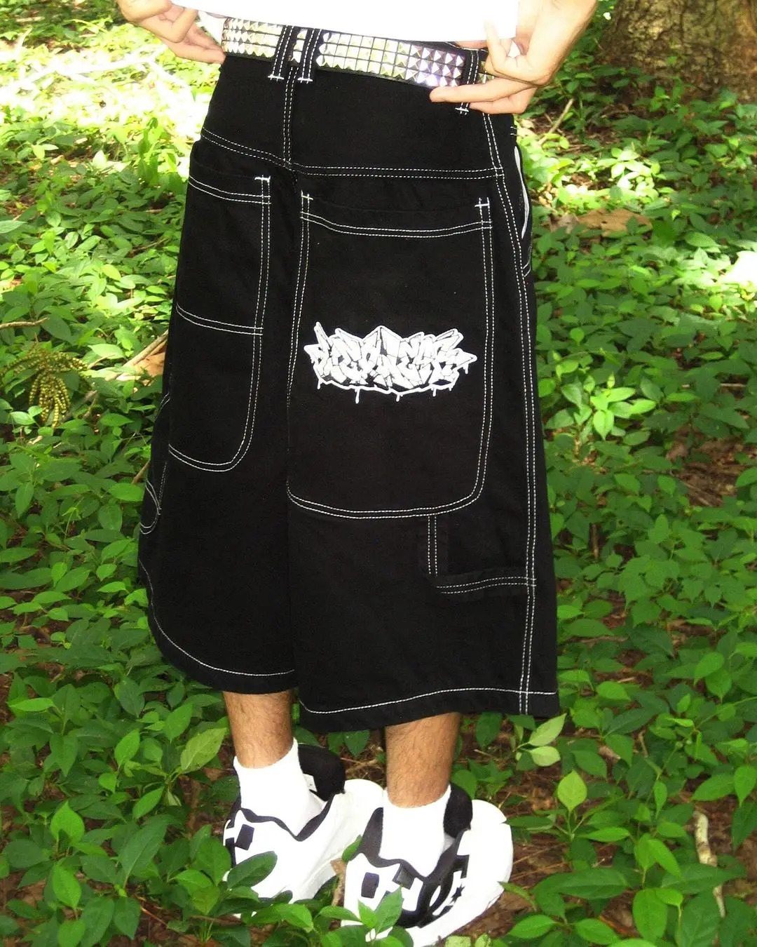 Wexwear Embroidery Skate Cargo Jeans Denim Shorts Baggy Retro Y2k Harajuku Gym Basketball Streetwear Men Clothing 250106