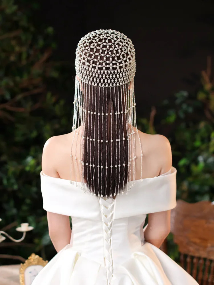 Vintage Aesthetic Women Exotic Pearl Tassel Belly Dance Head Cap Hat HeadwrapHair AccessoryHeadpiece for Party Wedding Showing 250107