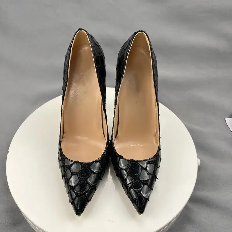 Fashion Classic Womens High Heels Snakeskin Leather Wedding Party Shoes Women 8 / 10 / 12 Cm Plus Size 43 44 45 250103