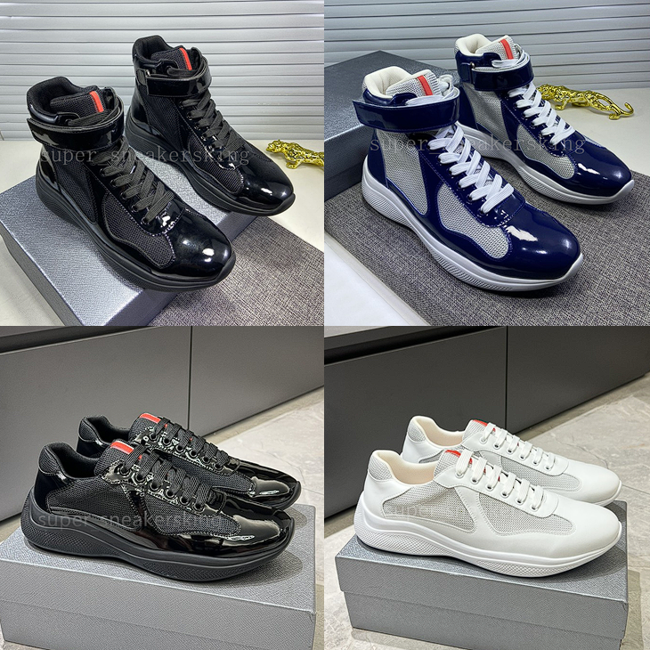 Designer Boots Men Women America Cup Leather Sneakers Runner Trainers Lace-up Flat Trainers Black White Red Mesh High top Boots Large size 35-47