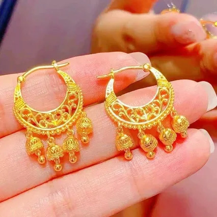 Womens 18K gold earrings AU750 earring ornaments simple ethnic style wedding jewelry accessories 250103