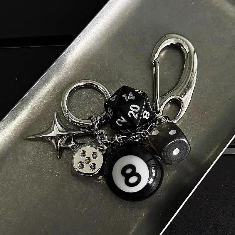 Hiphop Black Dice Billiards Keychain Y2K Pink Lucky Dice Starburst Pendant Bag Charms Hangings Punk Cool Ornament Accessories 250107