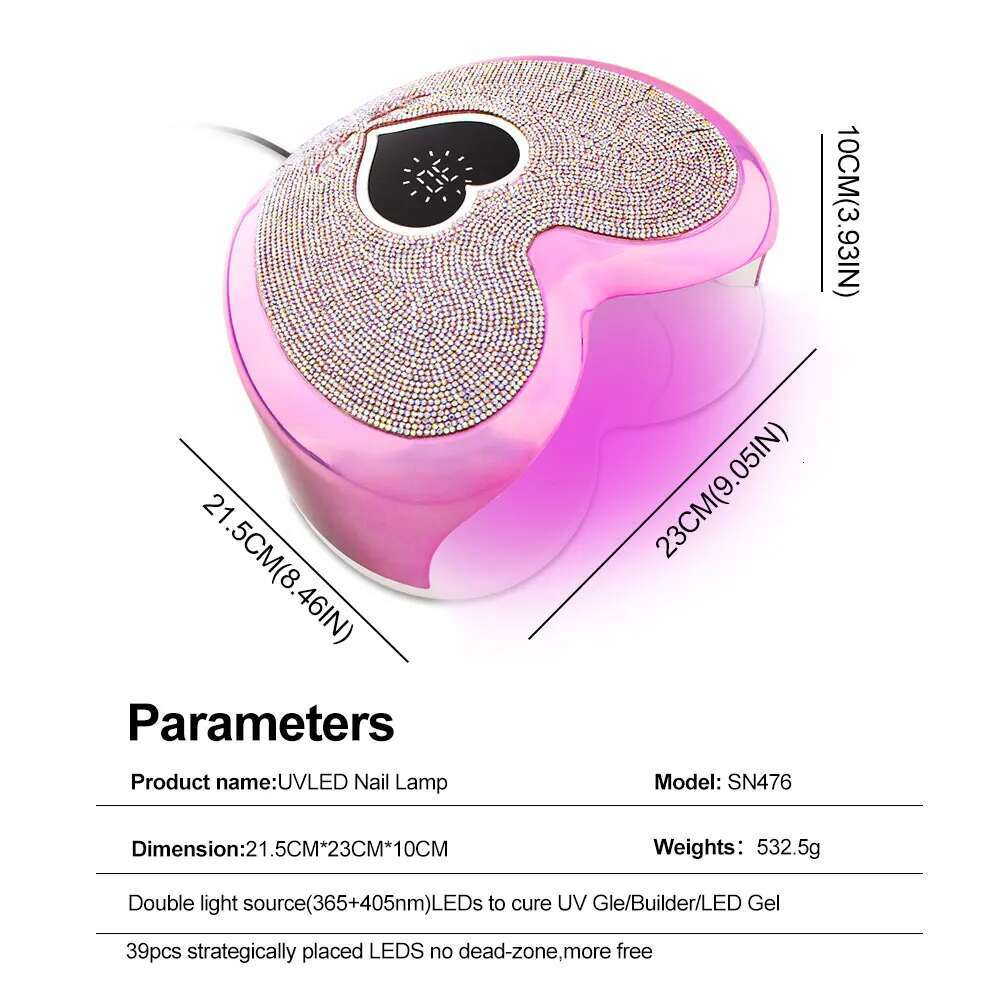 96W Rechargeable LED UV Lamp And 35000RPM Nail Drill hine with Dias Heart-Shaped Design for Manicure Polishing Dryer