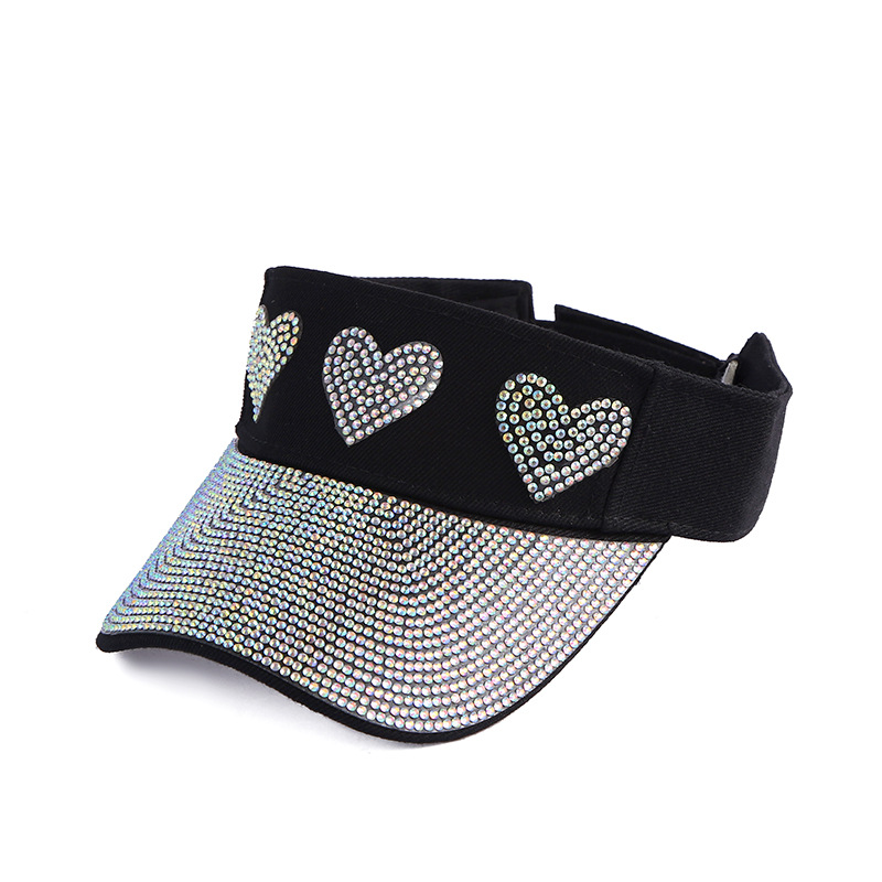 Summer net red hollow top hat diamond sequins hollow top love hat casual student sunshade breathable large brim sunscreen hat